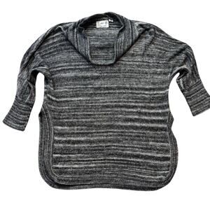 Field Flower x Anthro Sweater Gray Black Spacedye Cowl Neck Curved Hem Medium